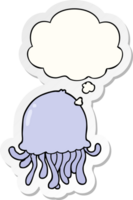 cartone animato Medusa con pensato bolla come un' stampato etichetta png