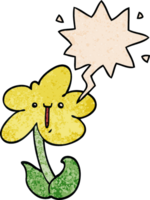 dessin animé fleur avec discours bulle dans rétro texture style png