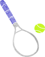 hand- getrokken retro tekenfilm tekening tennis racket en bal png