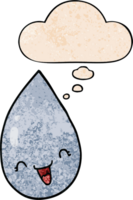 cartone animato goccia di pioggia con pensato bolla nel grunge struttura stile png