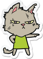 sticker of a tough cartoon cat girl pointing png