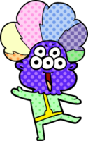 happy cartoon alien dancing in clown wig png