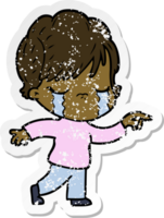 distressed sticker of a cartoon woman crying png