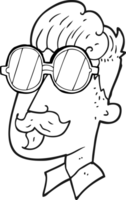 hand drawn black and white cartoon man with mustache and spectacles png