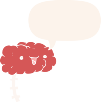 happy cartoon brain with speech bubble in retro style png