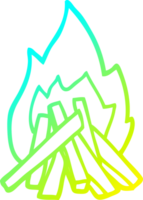 cold gradient line drawing of a cartoon camp fire png