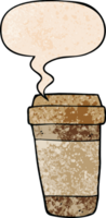 cartoon coffee cup with speech bubble in retro texture style png