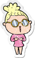 distressed sticker of a cartoon woman wearing spectacles png