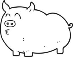 hand drawn black and white cartoon pig png