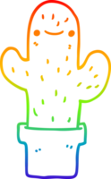 rainbow gradient line drawing of a cartoon cactus png