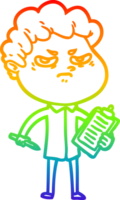 rainbow gradient line drawing of a cartoon angry man png