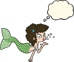 cartoon mermaid blowing kiss with thought bubble png