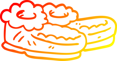 warm gradient line drawing of a cartoon comfy slippers png