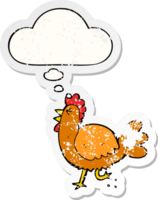 cartoon rooster with thought bubble as a distressed worn sticker png