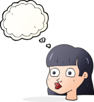 hand drawn thought bubble cartoon female face png