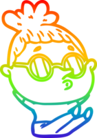 rainbow gradient line drawing of a cartoon woman wearing sunglasses png