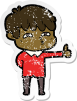 distressed sticker of a cartoon curious man png