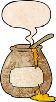 cartoon honey pot with speech bubble in retro texture style png