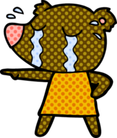 cartoon crying bear in dress pointing png