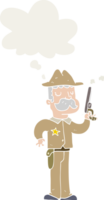 cartoon sheriff with thought bubble in retro style png