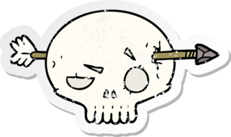 distressed sticker of a cartoon skull with arrow png