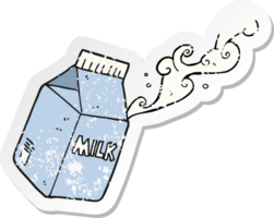 retro distressed sticker of a cartoon milk carton png