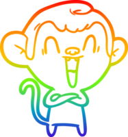 rainbow gradient line drawing of a cartoon laughing monkey png