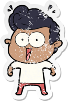 distressed sticker of a cartoon excited man png