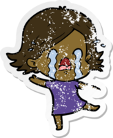 distressed sticker of a cartoon woman crying png