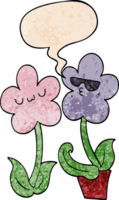 cute cartoon flower with speech bubble in retro texture style png