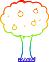 rainbow gradient line drawing of a cartoon apple tree png