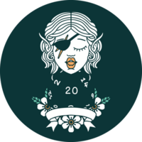 Ikone des Elfen-Schurkencharakters mit natürlicher 20-Würfel-Rolle png