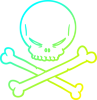 cold gradient line drawing of a cartoon skull and crossbones png