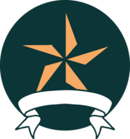 ícone de estilo de tatuagem com banner de uma estrela png