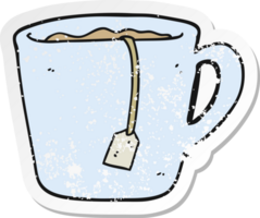 retro distressed sticker of a cartoon mug of tea png