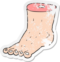 retro distressed sticker of a cartoon foot png
