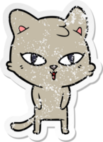 distressed sticker of a cartoon cat png