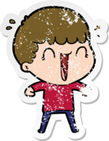 distressed sticker of a laughing cartoon man png