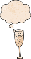 cartoon champagne glass with thought bubble in grunge texture style png