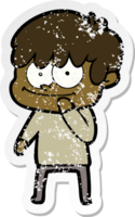 distressed sticker of a happy cartoon man png