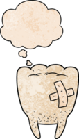 cartoon bad tooth with thought bubble in grunge texture style png