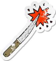 retro distressed sticker of a cartoon knife png