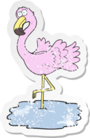 retro distressed sticker of a cartoon flamingo png