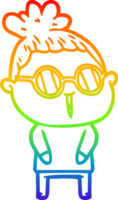 rainbow gradient line drawing of a cartoon woman wearing spectacles png