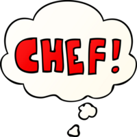 cartoon word chef with thought bubble in smooth gradient style png