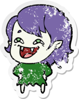 distressed sticker of a cartoon laughing vampire girl png