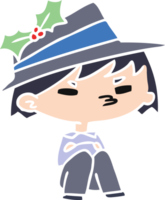 hand drawn christmas cartoon of kawaii boy png