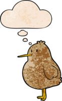 dibujos animados kiwi pájaro con pensamiento burbuja en grunge textura estilo png