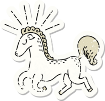 worn old sticker of a tattoo style prancing stallion png