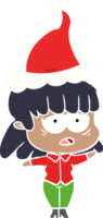 mano dibujado plano color ilustración de un cansado mujer vistiendo Papa Noel sombrero png